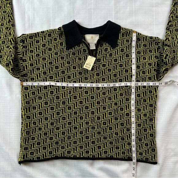 Vintage Express Tricot 90’s Quarter Zip Chevron Black Green Sweater NWT - Picture 15 of 15